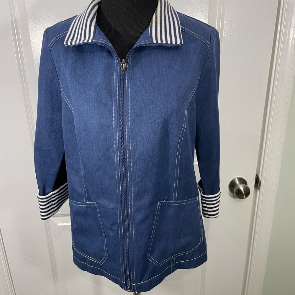 Allison Daley Blue Jacket with Striped Accents Size MP CB-